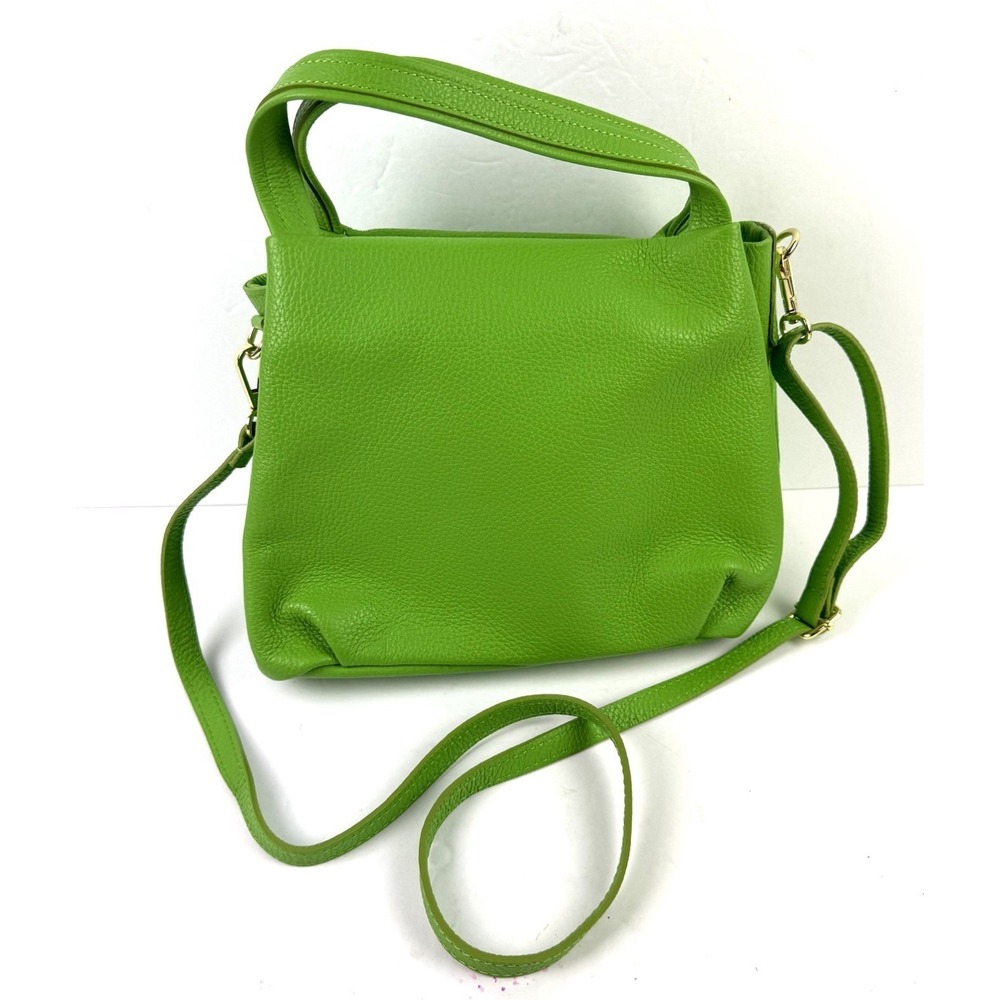 Borse In Pelle Crossbody Bag Leather Lime Green Two Way Wear Made Italy New